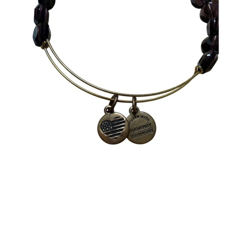 Alex and Ani Bangle Purple Beaded Expandable Gold Tone Charm Bracelet - Picture 3 of 7
